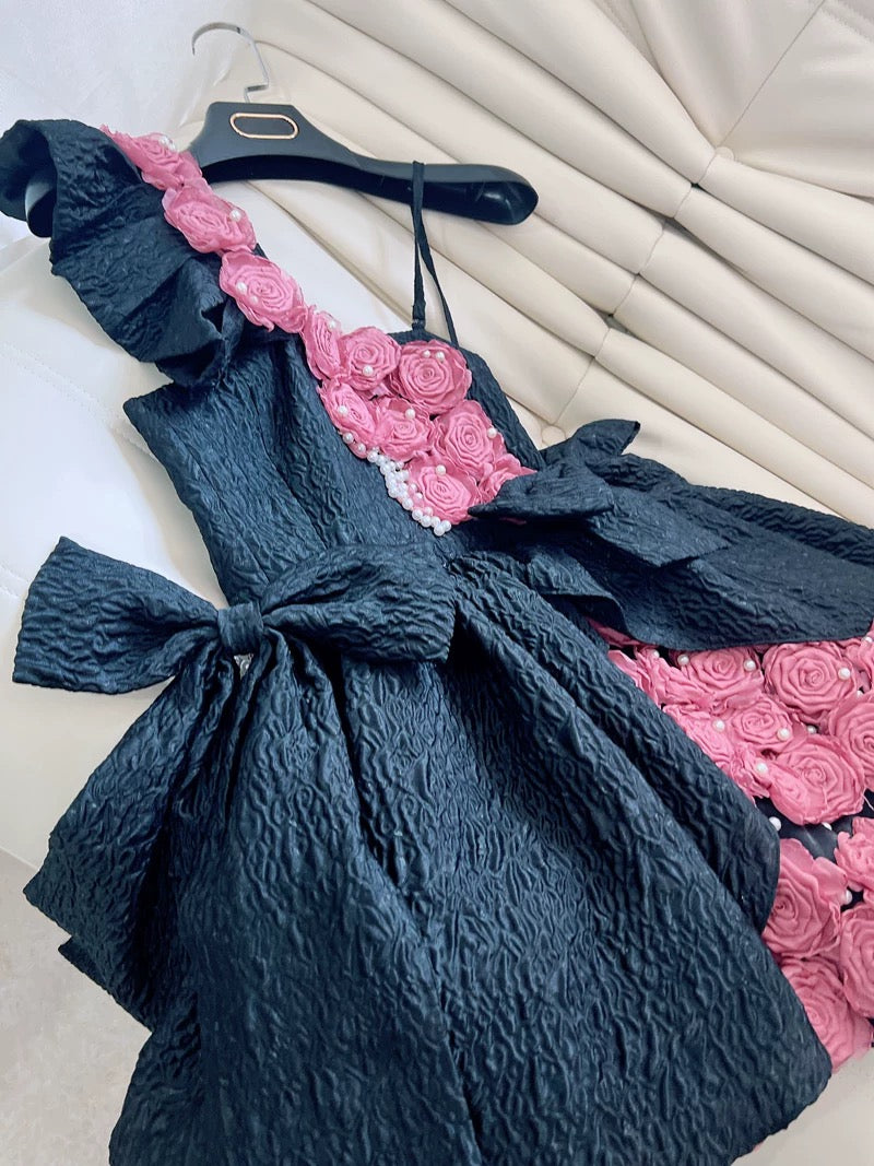Vestido corto de verano con tirantes y flores de encaje para 18 cumpleaños, minivestido de cóctel para 21 cumpleaños, W970