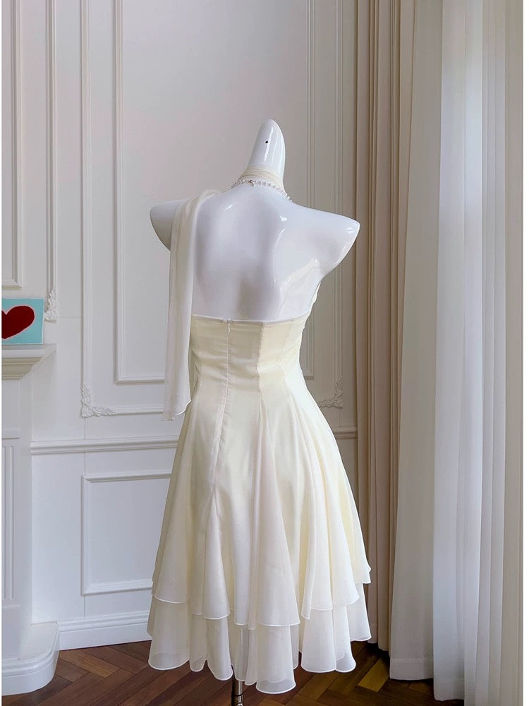 Vestido corto de gasa con cuello halter y corte en A para regreso a casa de octavo grado, vestido de verano para escuela secundaria, vestido de cóctel, atuendos de cumpleaños W991