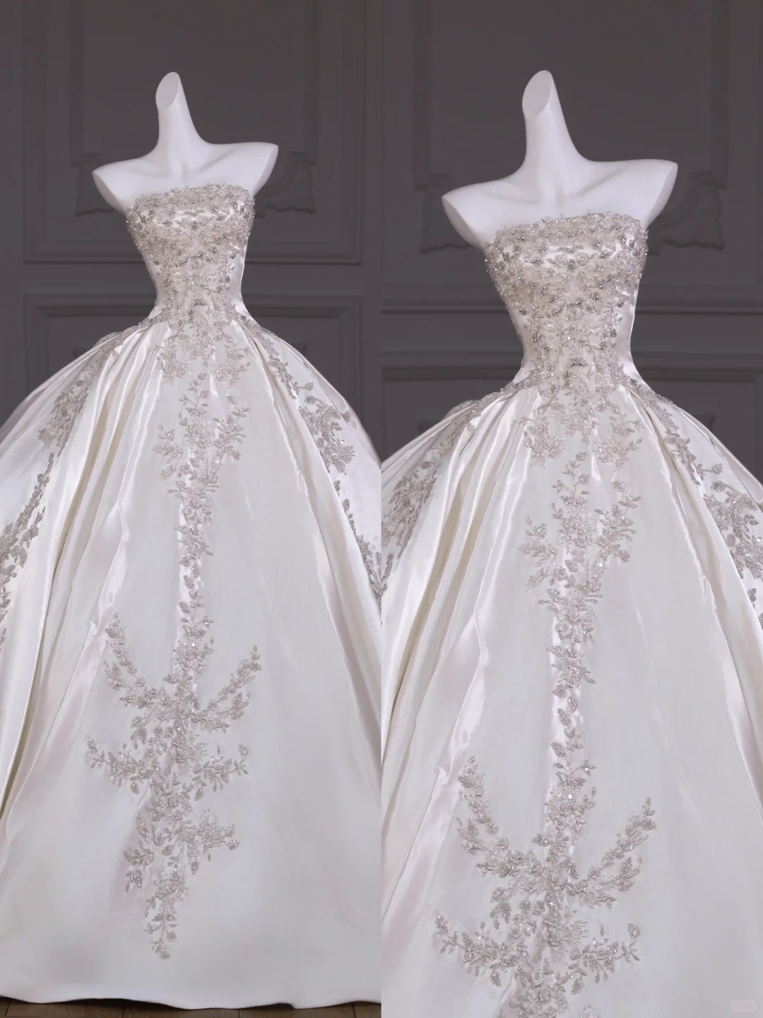 Hermoso vestido de novia blanco, sin tirantes, de satén, con apliques largos, WD028