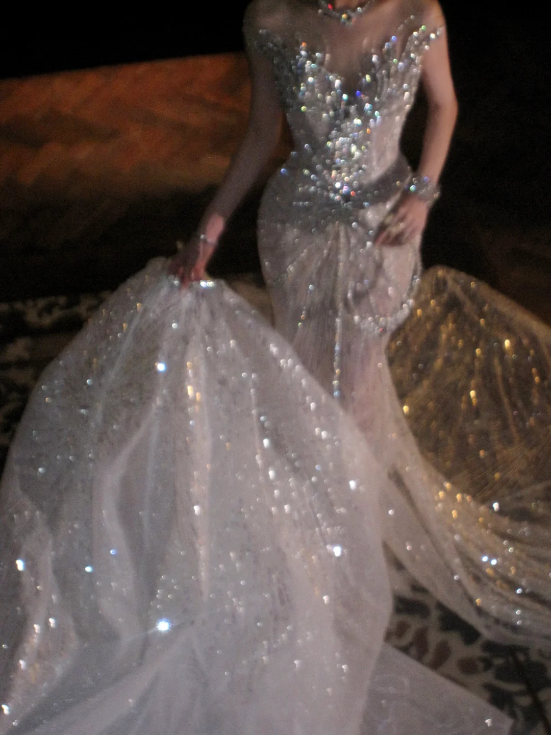 Vestido de novia sexy de sirena con lentejuelas y cuentas, largo plateado, WD068