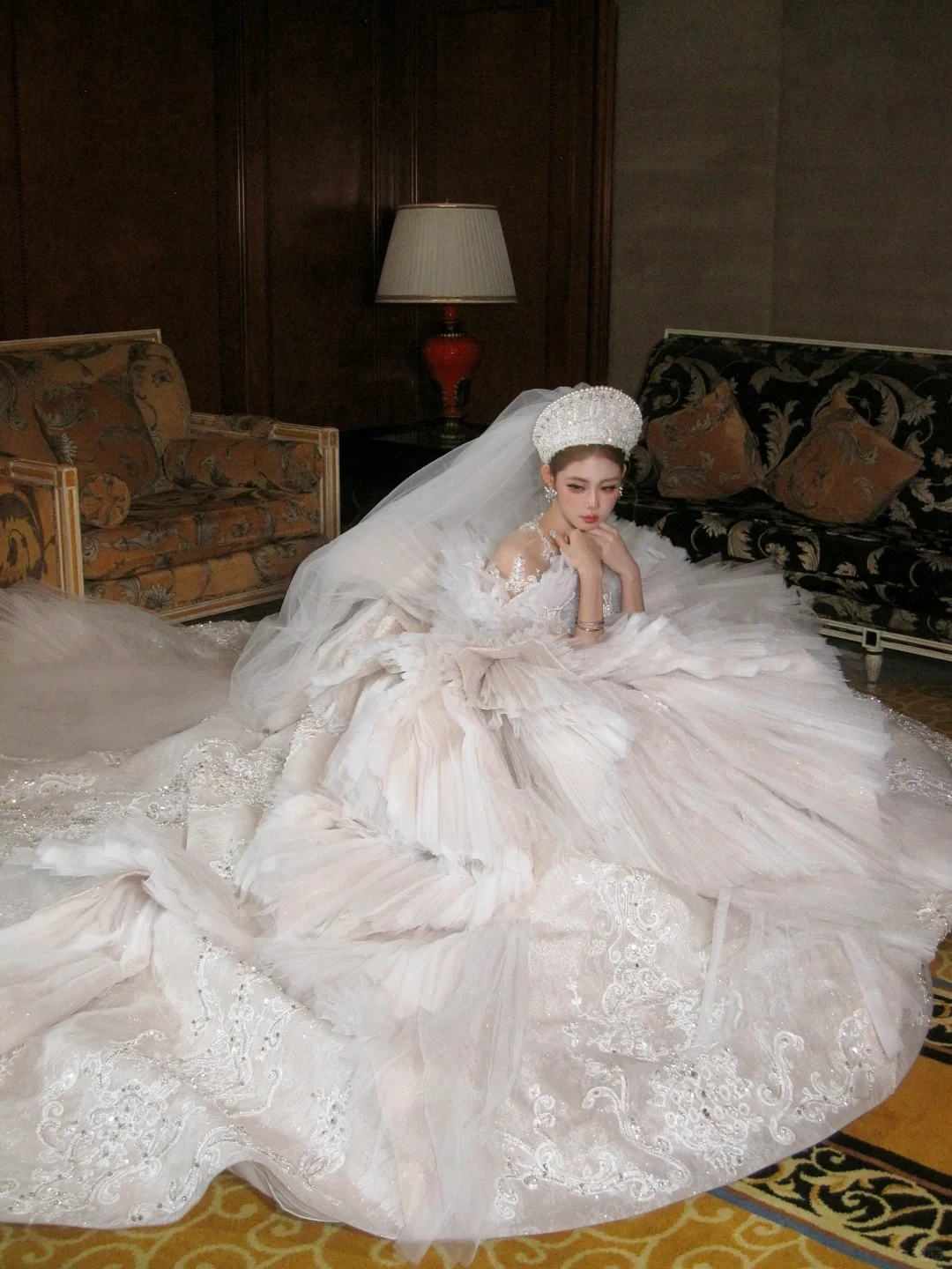 Hermoso vestido de novia de tul blanco largo y escote redondo, de lujo, WD090