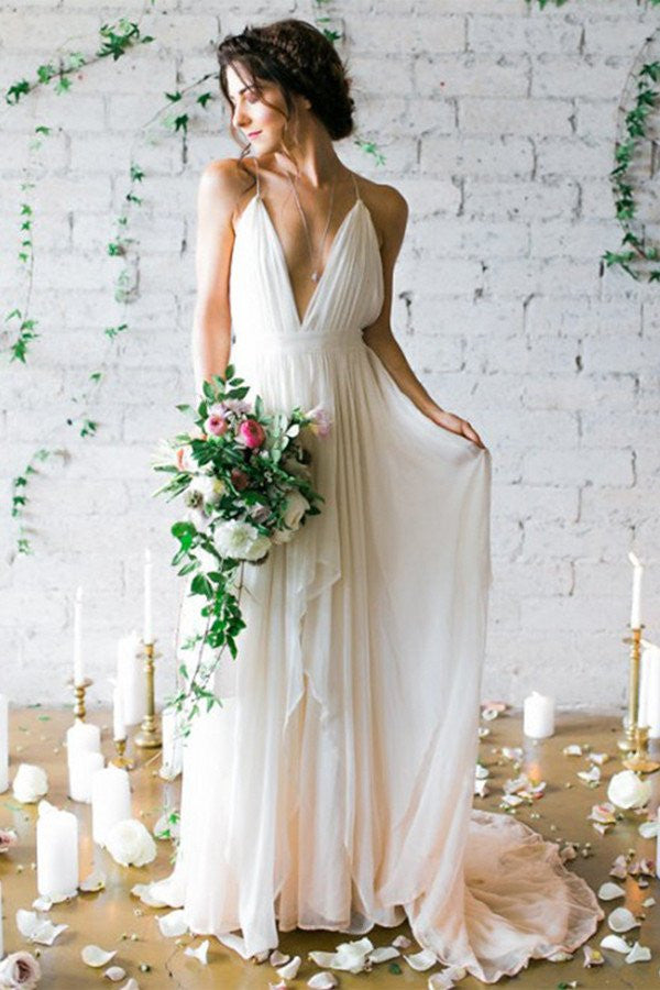 Vestido de novia bohemio, vestidos de novia fluidos sin espalda