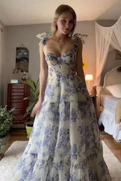Vestidos de noche de fiesta de gasa con estampado floral especial y corte A