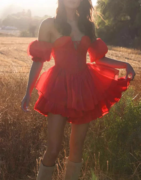 Cute Red Off-the-shoulder Short A-Line Party Dress Cocktail Dress Homecoming Dress TP4428