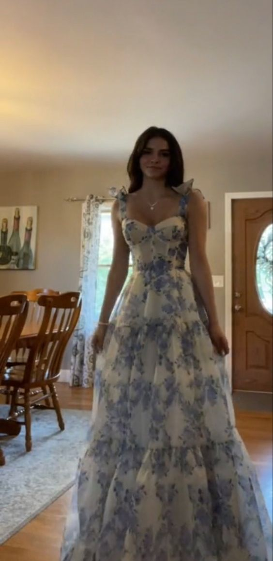 Vestidos de noche de fiesta de gasa con estampado floral especial y corte A