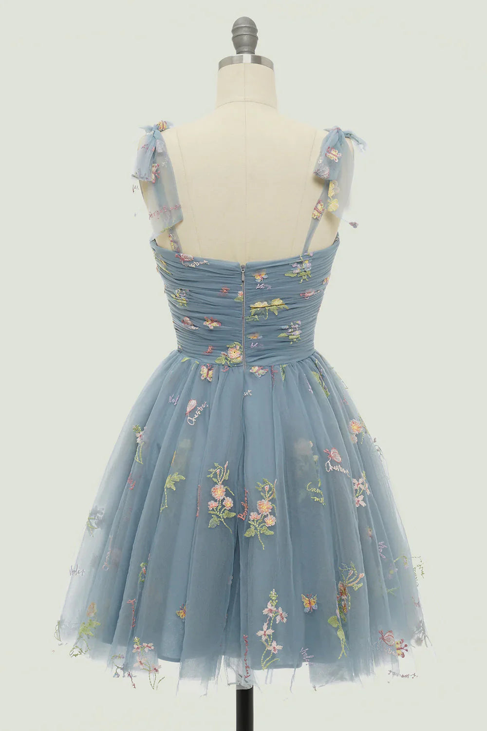 Charming Floral Embroidery Design A-line Tulle Spaghetti Strap Homecoming Dress TP3639