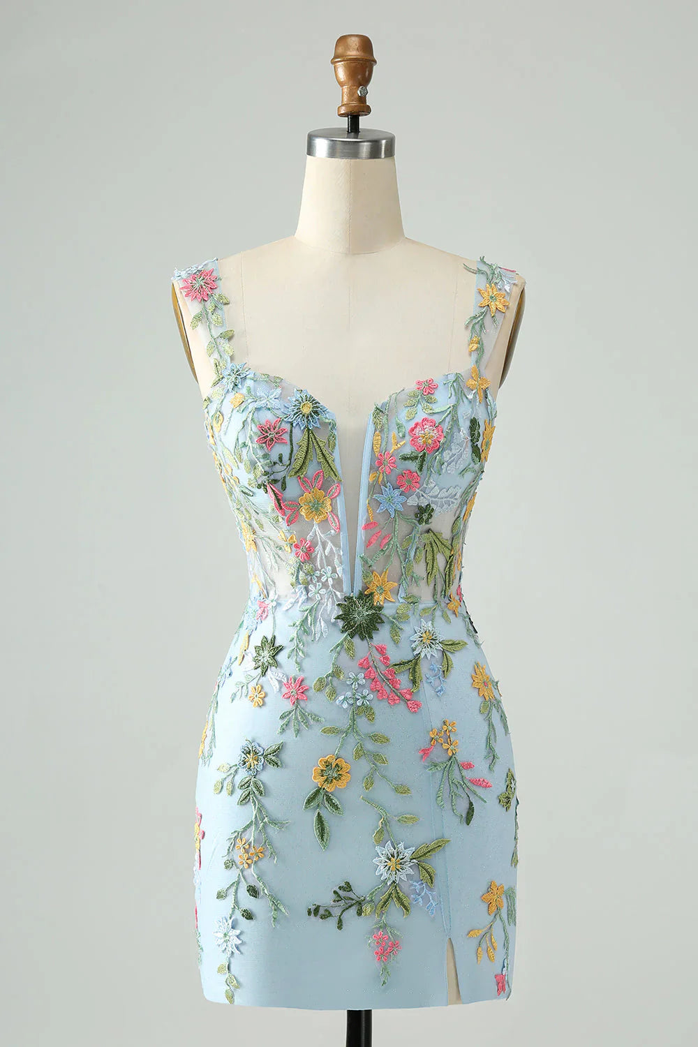 New Fashion Floral Embroidery Design A-line Strap Short Homecoming Dress TP3456