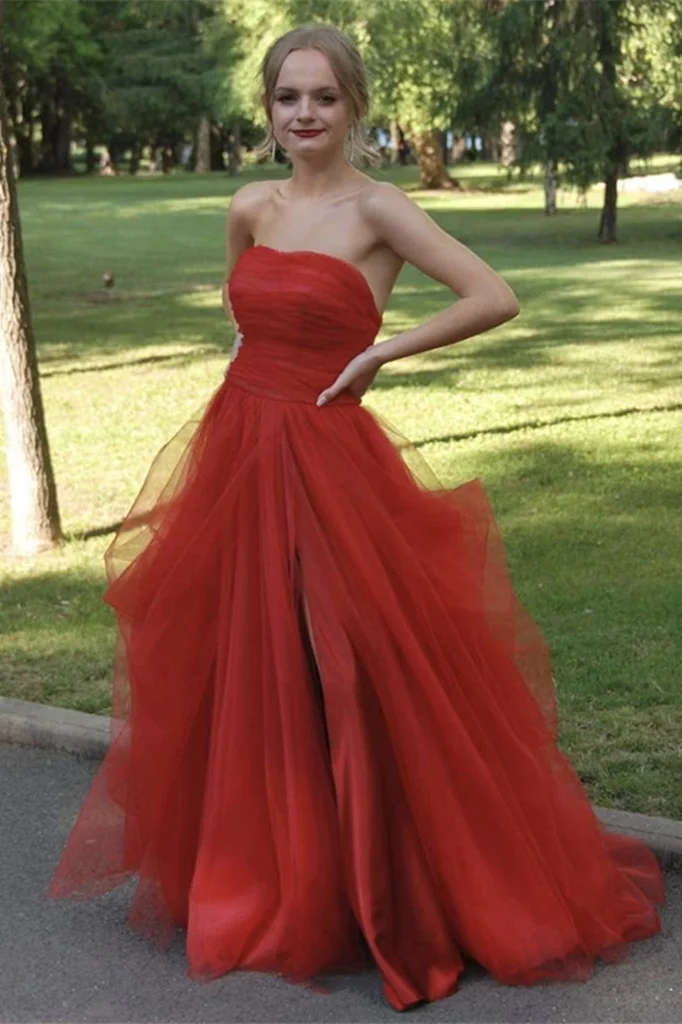 Gorgeous Strapless Split Long Prom Dress Charming Evening Dress SH619