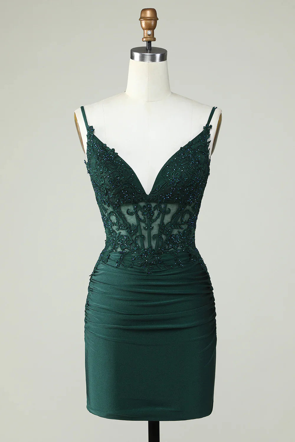 Charming Dark Green Sequin Design A-line Spaghetti Strap Homecoming Dress TP3628