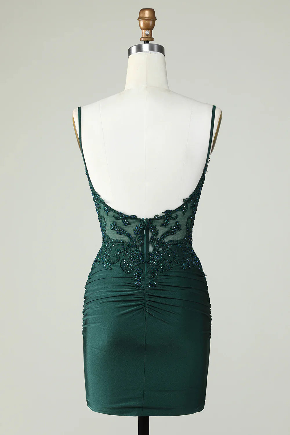 Charming Dark Green Sequin Design A-line Spaghetti Strap Homecoming Dress TP3628