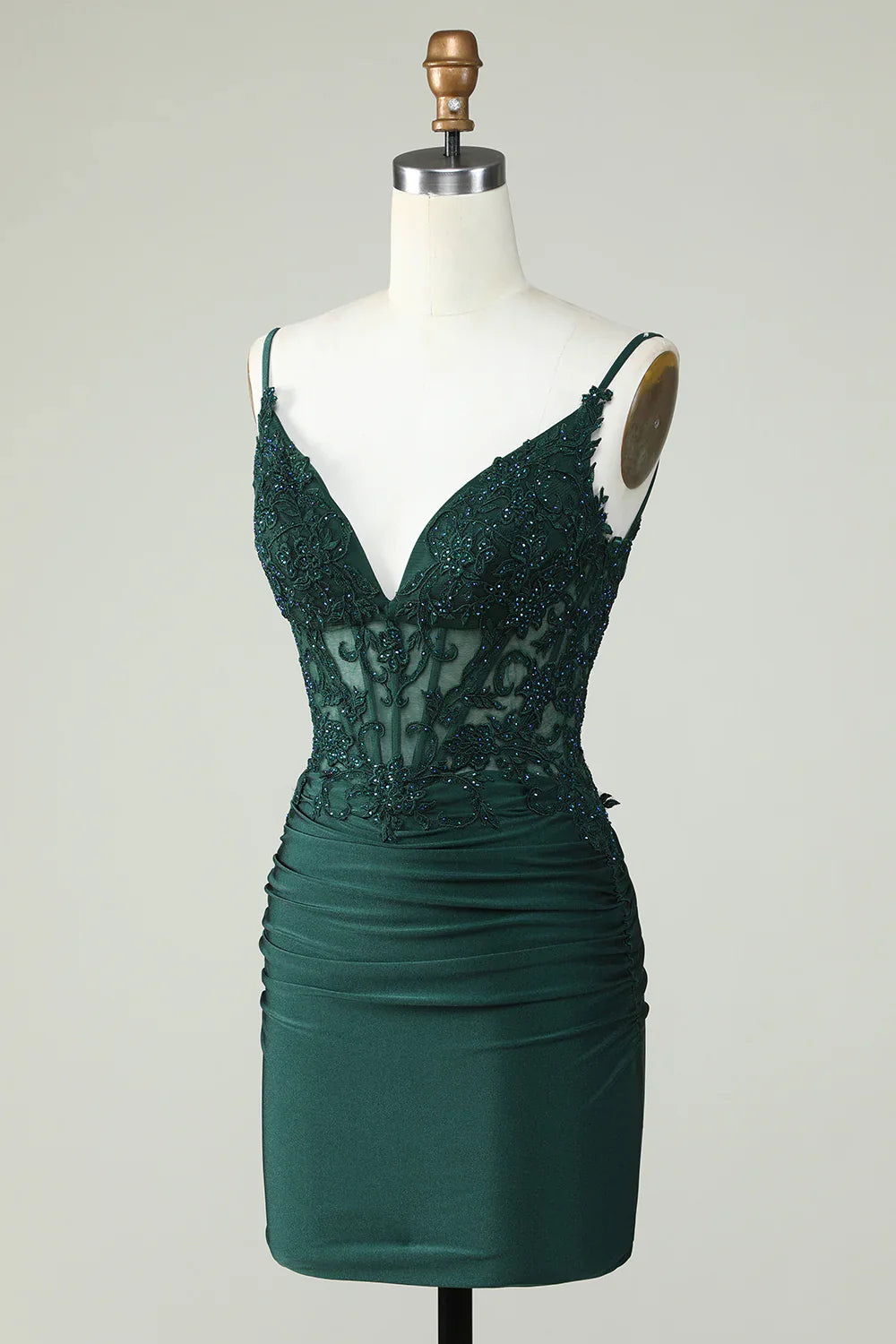 Charming Dark Green Sequin Design A-line Spaghetti Strap Homecoming Dress TP3628
