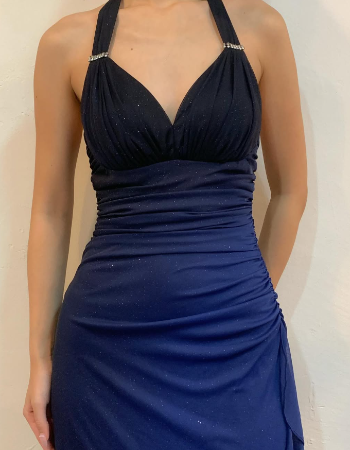 Halter Ombre Navy Blue Long Chiffon Prom Dress SH1157