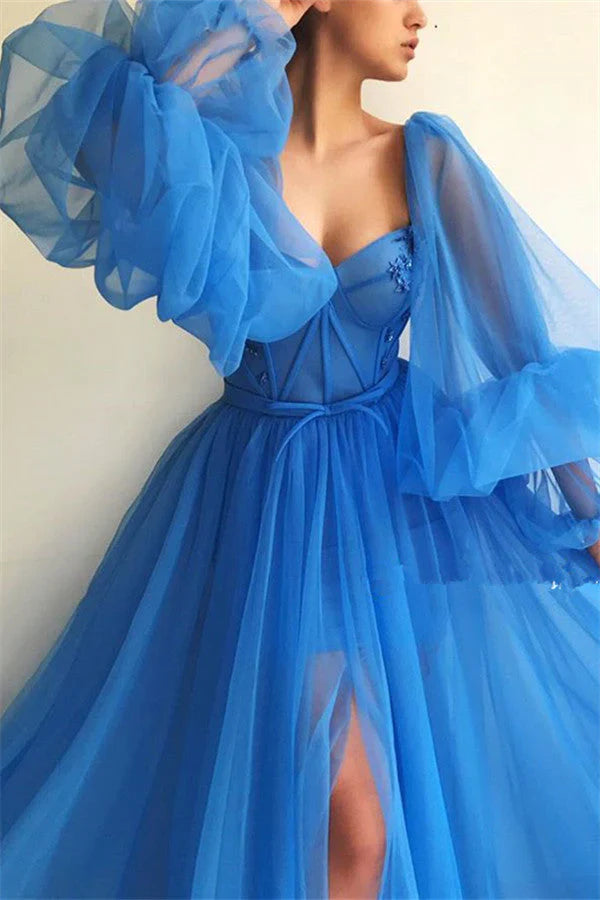 Purple puff sleeves long sleeves long ball gown evening dress gh1075