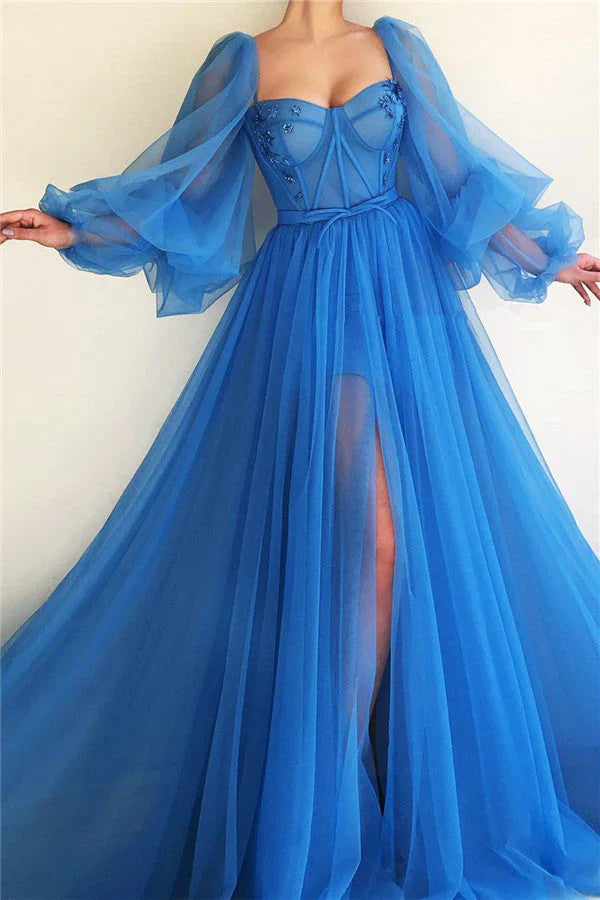 Purple puff sleeves long sleeves long ball gown evening dress gh1075