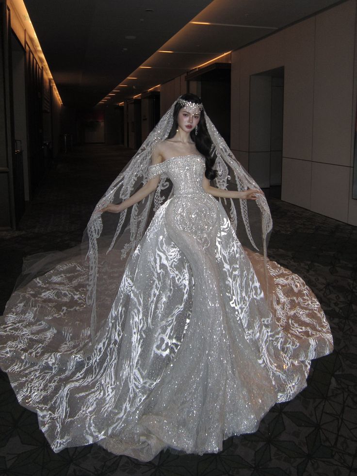 Romantic Exquisite White Mermaid Off the Shoulder Sequin Tulle Long Prom Dress Gown Dress SH3589