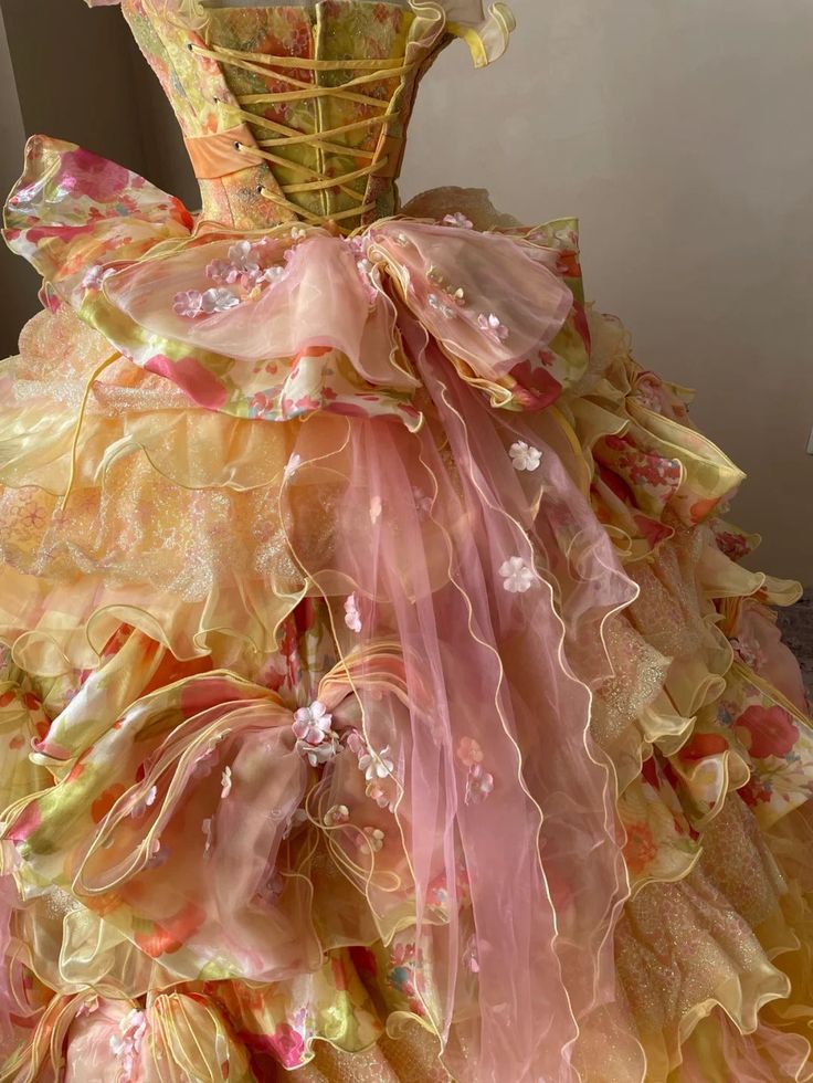 Romantic Yellow Colorful Flower Sweetheart Neck Ball Gown Layered Organza Prom Dress Birthday Dress SH3633