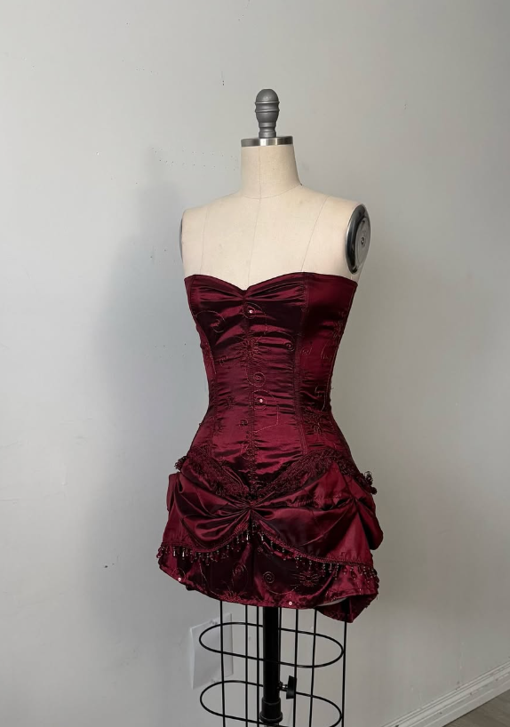 Burgundy Strapless Sheath Satin Lace-up Short Party Dresses Homecoming Dress TP3774