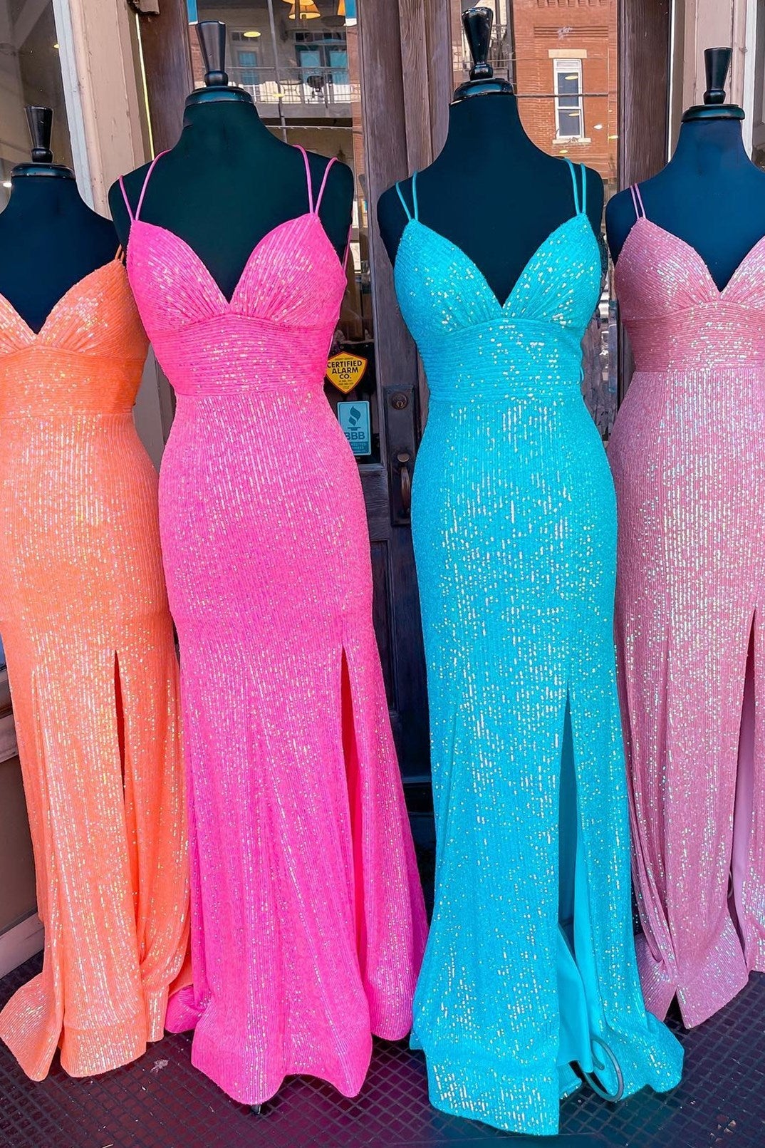 Long Pink Sparkle Sequins Prom Dresses Formal Evening Gowns cg24879