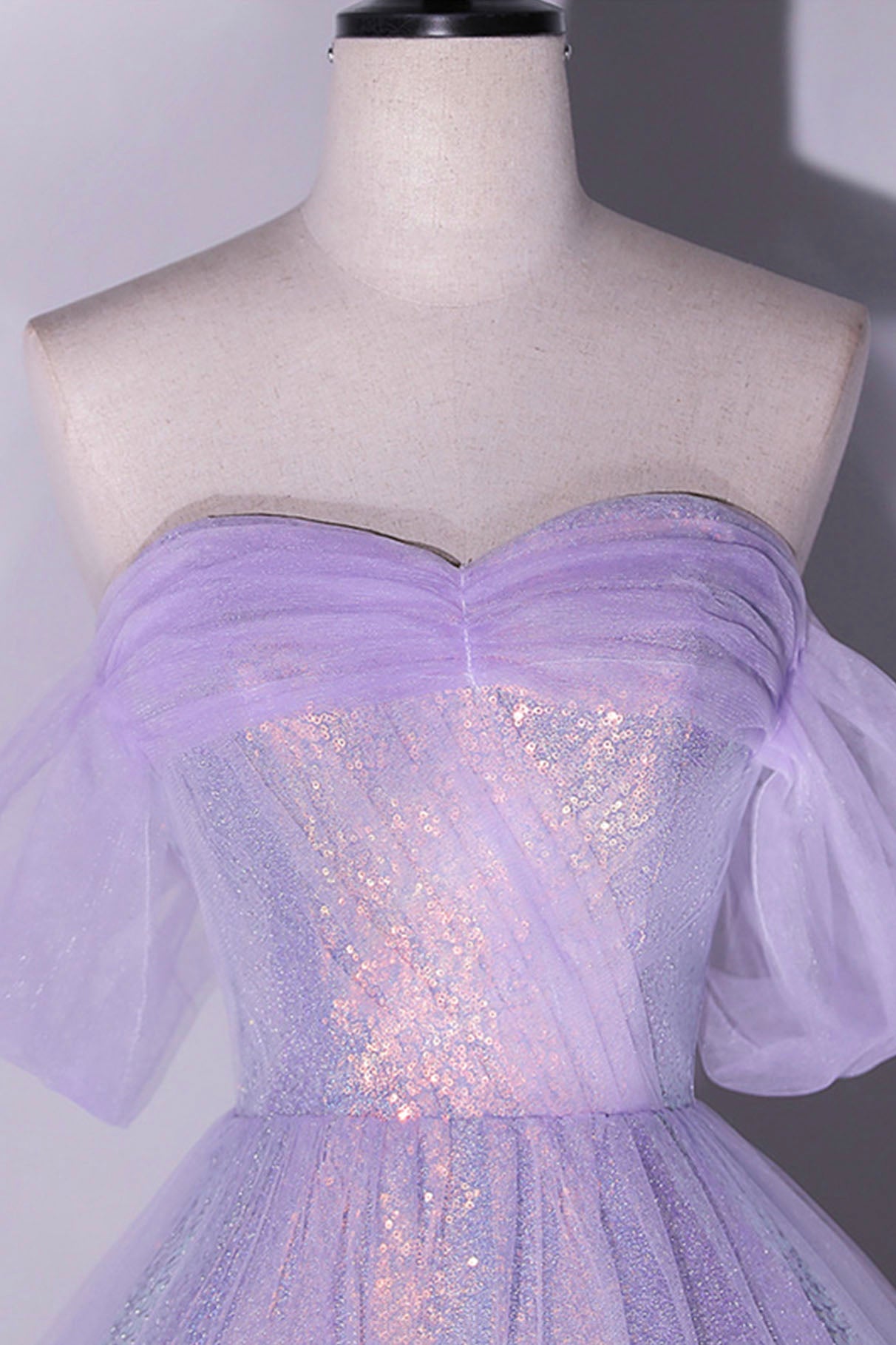 Purple Sequins Long A-Line Prom Dress, Off the Shoulder Evening Party Dress
