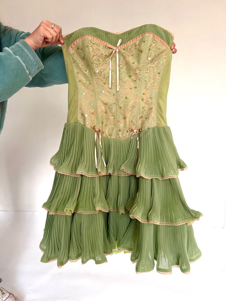Green pink sweet spaghetti strap layered short lace tulle homecoming dress prom dress evening dress birthday party dress gh3463
