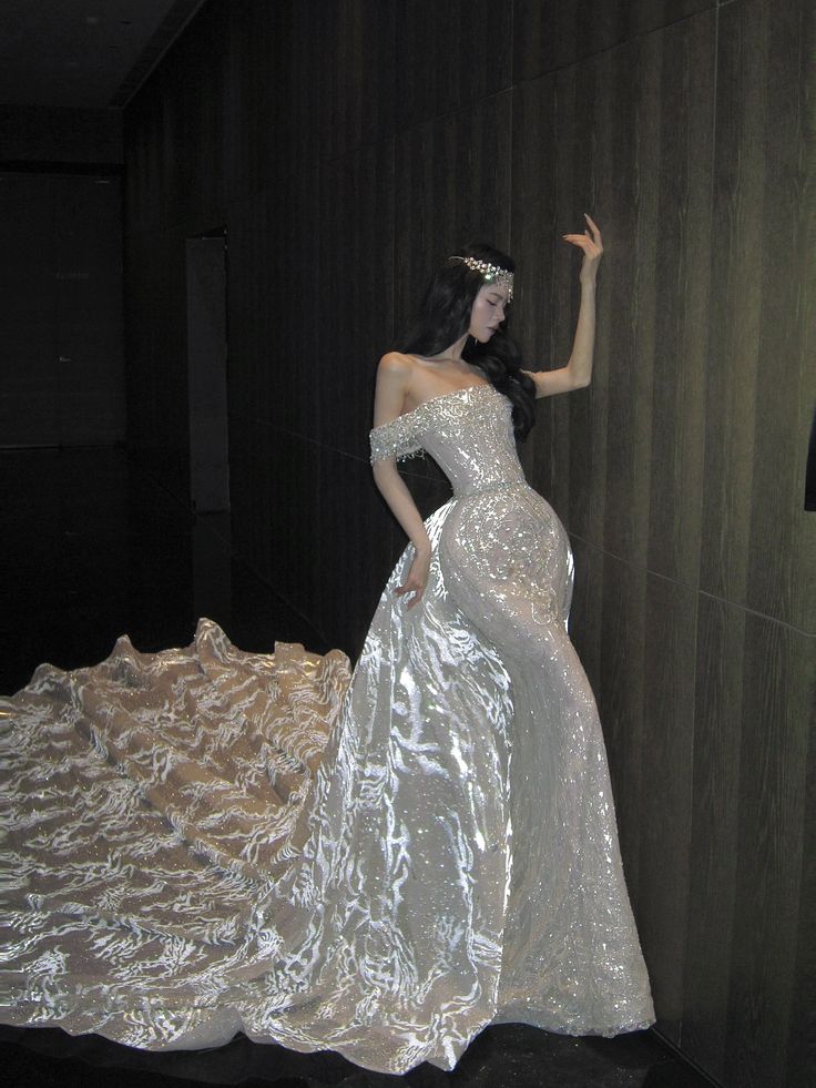 Romantic Exquisite White Mermaid Off the Shoulder Sequin Tulle Long Prom Dress Gown Dress SH3589