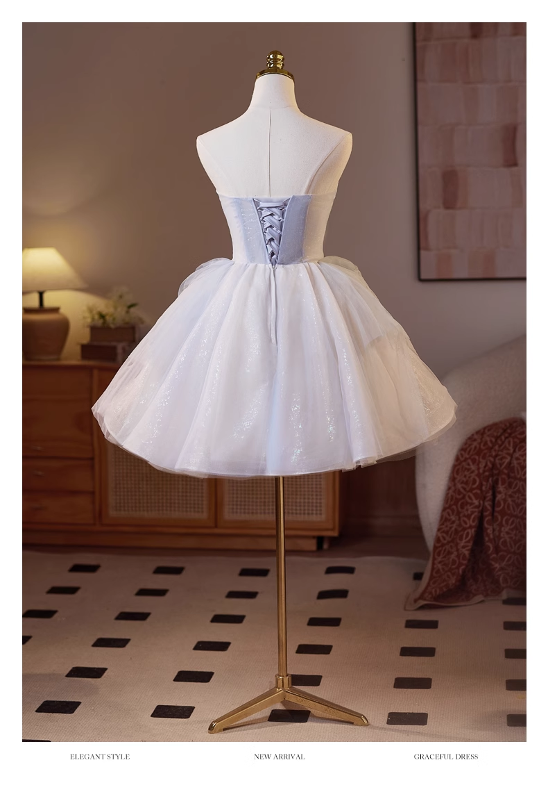 Chic Sequin A-line Sweetheart Tulle Strapless Party Dresses Homecoming Dresses, TP3784
