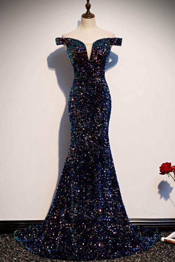 Vestido de noche con lentejuelas brillantes, vestido de fiesta largo de sirena, vestidos maxi