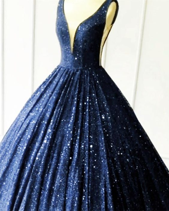 Sparkle Sequin Prom Dresses Plunge Ball Gown cg22202