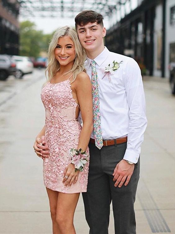 Backless Pink Lace Formal Homecoming Dresses cg22242