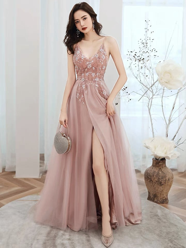 A-line V Neck Tulle Prom Dress cg22260