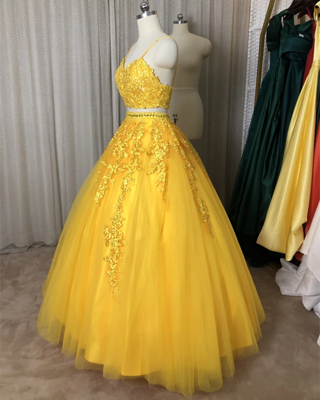 Beautiful Yellow Tulle Sweet 16 Dresses, Ball Gown 2 Pieces Evening Dress, Formal Dress prom dress evening dress cg22266