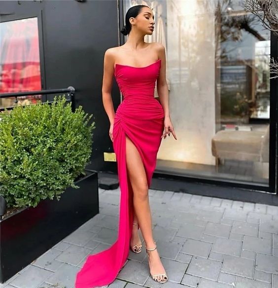 Newest Sleeveless Side Slit Spandex Satin Mermaid Prom Dress cg22400