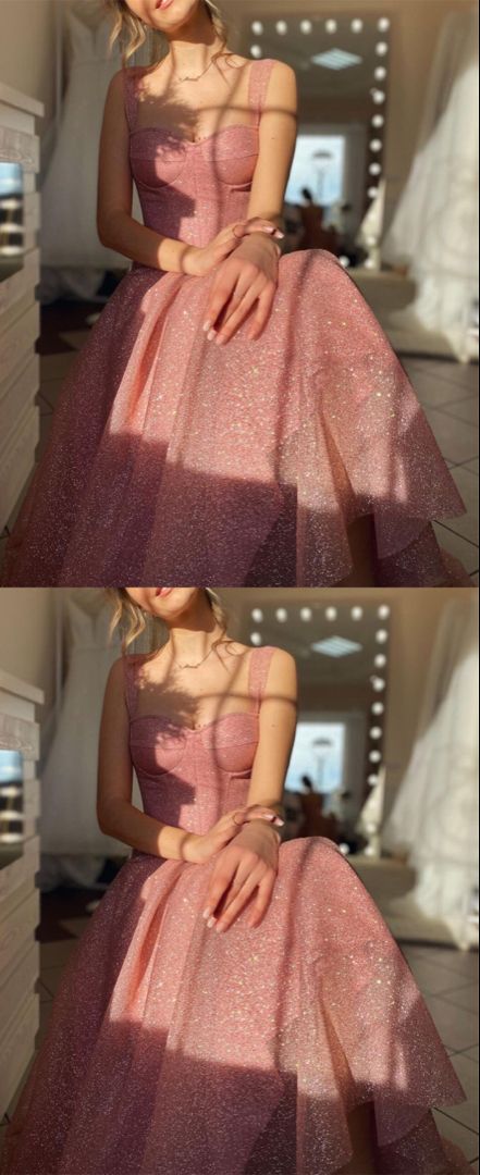 Pink glitter prom dresses sweetheart corset formal party gown cg22409