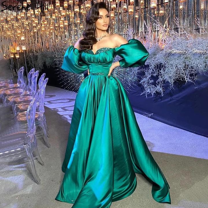 Long Prom Dress Green Beadings Satin A-Line Evening Gown cg22446
