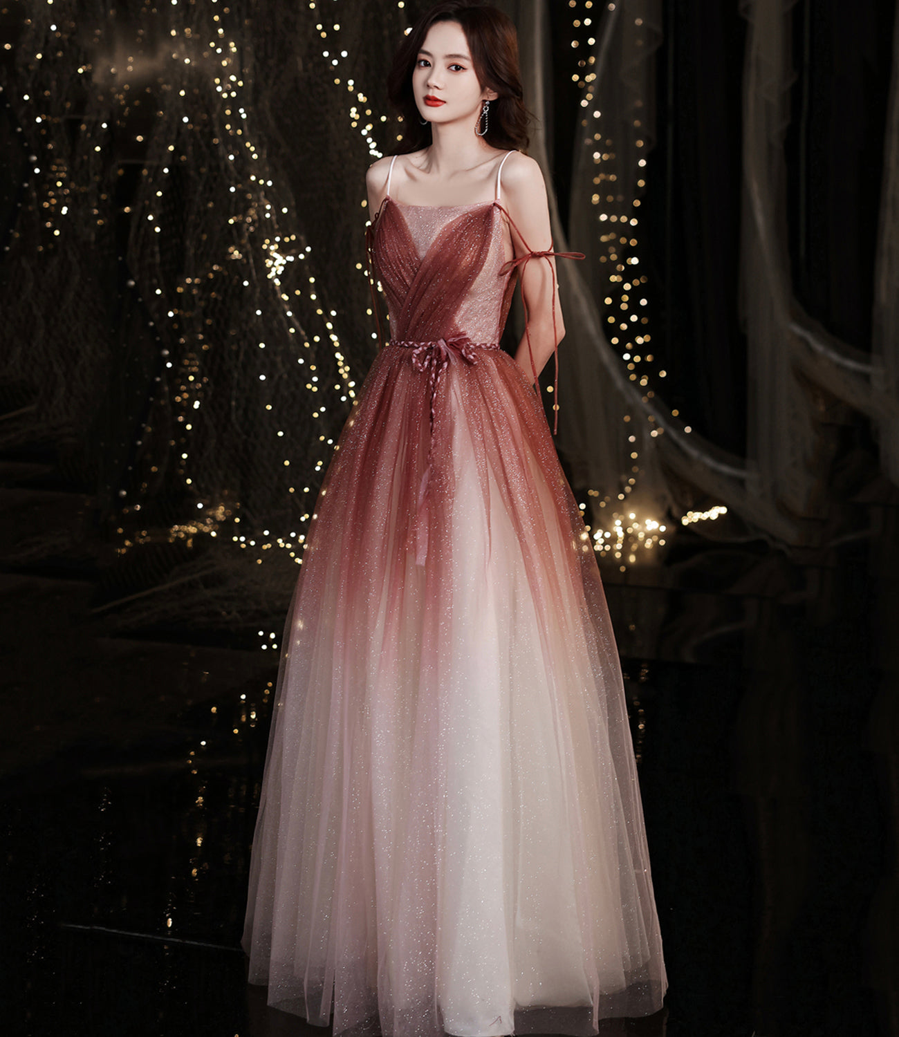 STYLISH TULLE LONG A LINE PROM DRESS EVENING DRESS cg22456