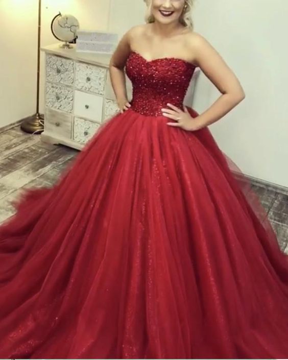 Beaded Sweetheart Prom Dresses Tulle Ball Gown cg22501
