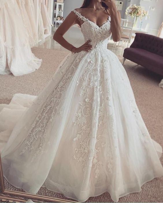 Elegant Wedding Dress Ball Gown Lace Sweetheart Off The Shoulder prom dress cg22503