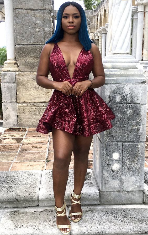 A-line V Neck Short Homecoming Dress cg22525