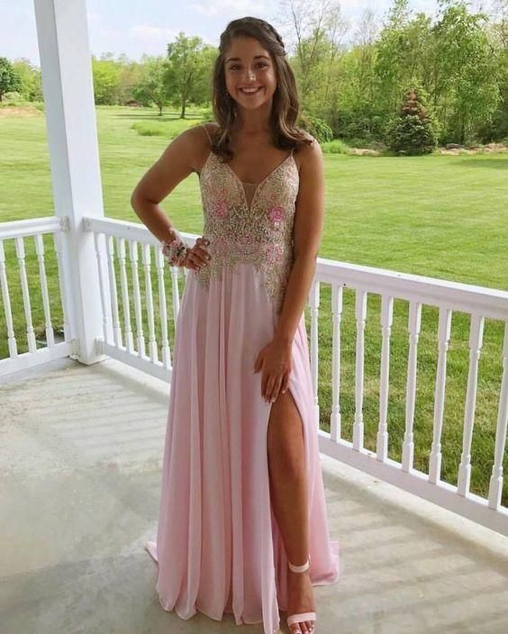Charming spaghetti straps v neck long prom dress cg22526