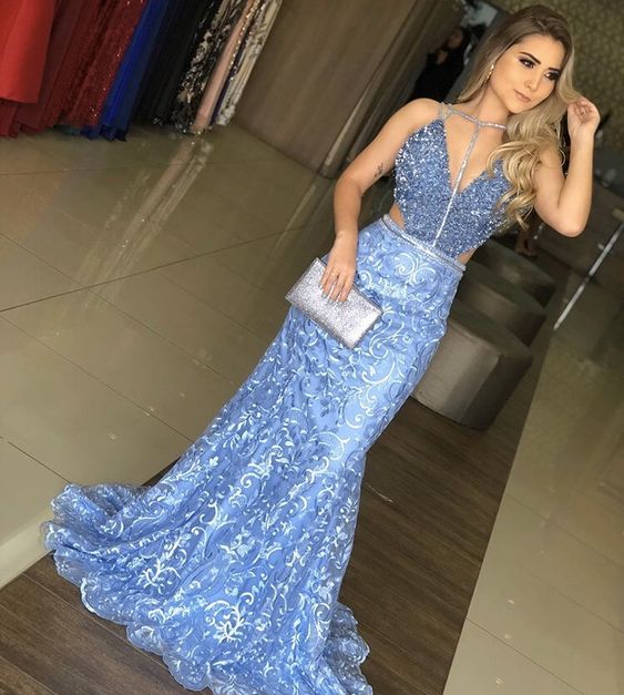 Blue Long Prom Dress, Blue Formal Evening Dress cg22532