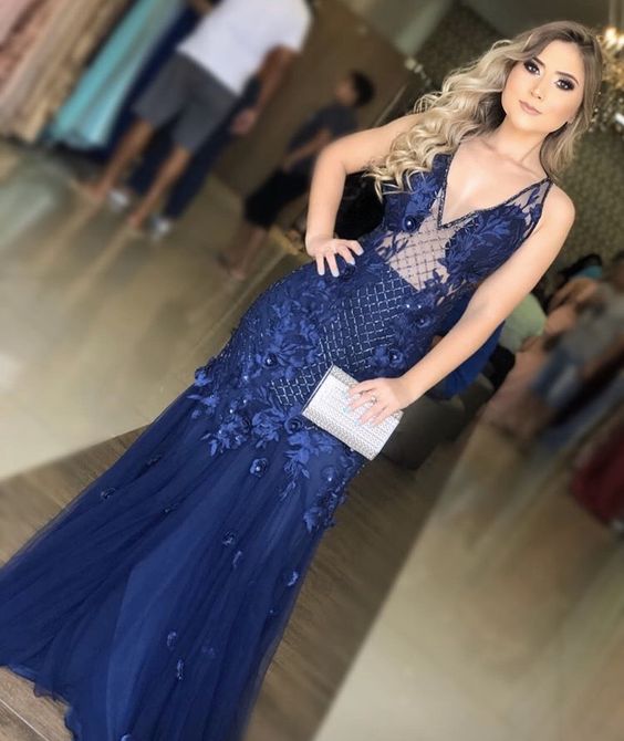 Blue Long Prom Dress, Blue Formal Evening Dress cg22533