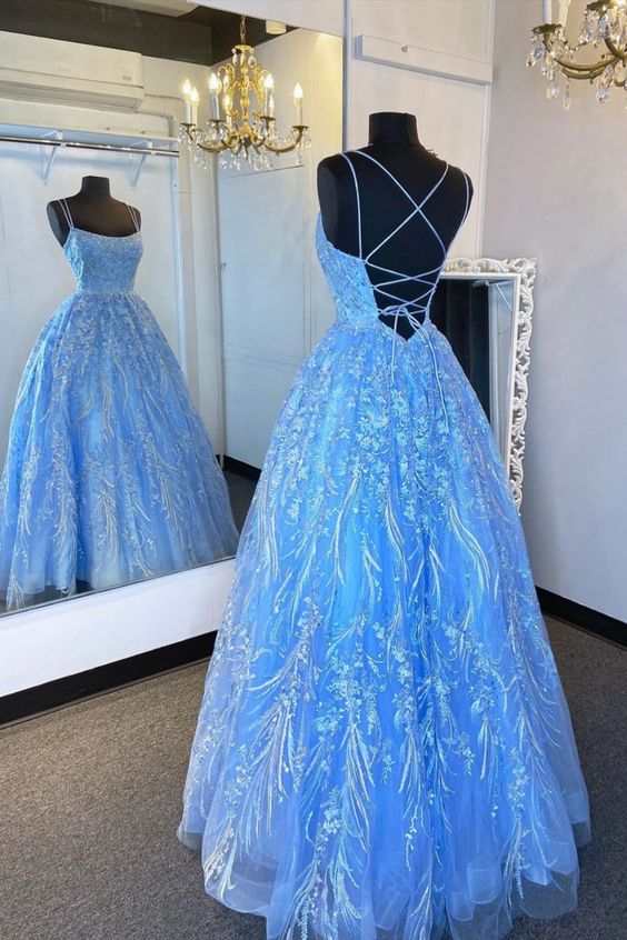 Elegant Straps Blue Appliqued Formal Dress prom dress, evening dress cg22551
