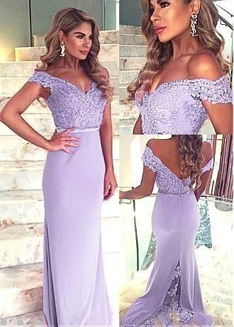 Fabulous Tulle & Chiffon Off-the-shoulder Neckline Sheath Formal Prom Dresses With Beaded Lace Appliques cg22611