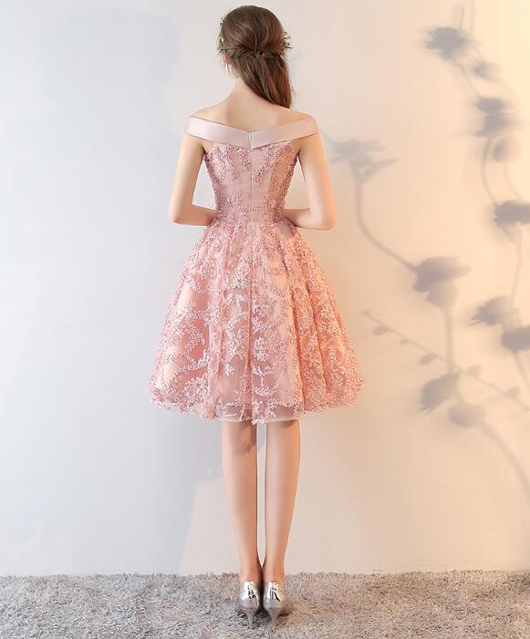 Pink Lace Off Shoulder Short Party Dress Homecoming Dress cg22641