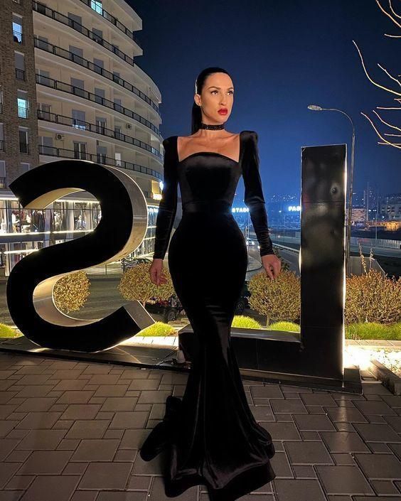 Black long sleeve Formal Dress prom gown cg23099