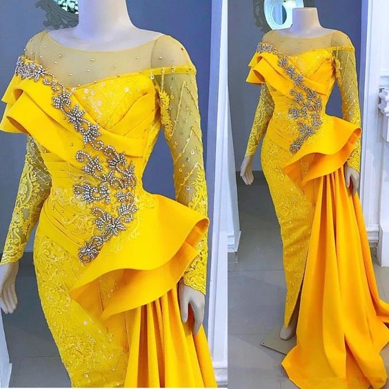 Sheer Neck Long Sleeves Evening Gown prom dress With Beads cg23519