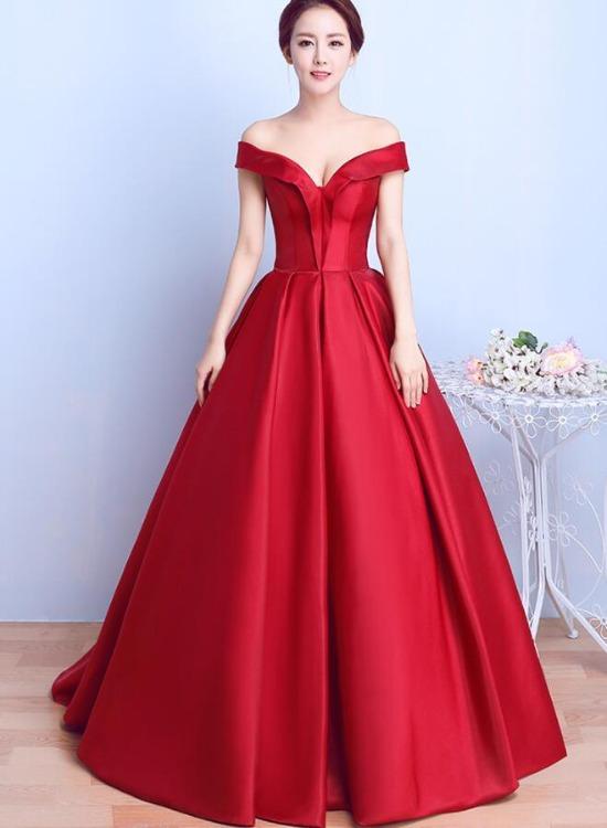 Red Satin Sweetheart Off Shoulder Long Formal Dress Evening Gown, Red Long Ball Gown Party Prom Dress cg23553