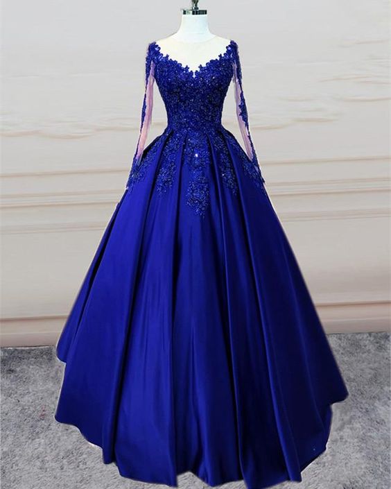 Stunning Ball Gown Prom Satin Dress Lace Sleeved cg23683