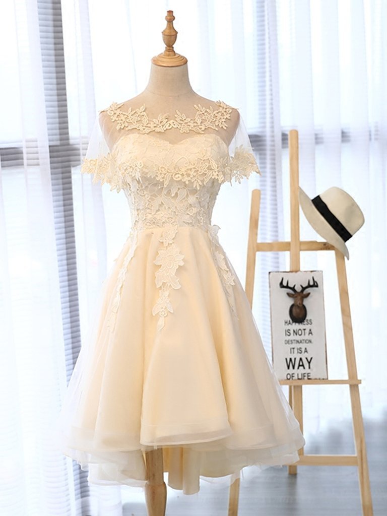 High Low Light Champagne Lace Homecoming Dresses cg23713