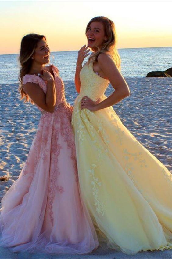 Elegant Pink Long Prom Dress with Lace Appliques cg23743